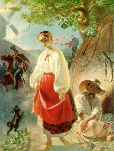 Myndskreyting frá 1842 eftir Taras Shevchenko við ljóð hans um „föllnu konuna.“