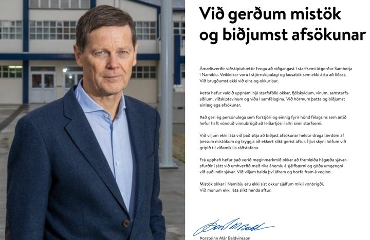 Afsökunarbeiðnin sem birtist í Fréttablaðinu og Morgunblaðinu í morgun. Undir hana skrifar Þorsteinn Már Baldvinsson, forstjóri Samherja.