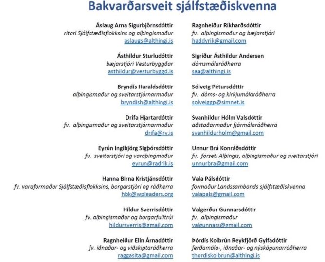 Bakvarðasveitin svonnefnda, er skipuð sextán reynslumiklum stjórnmálakonum úr flokknum.