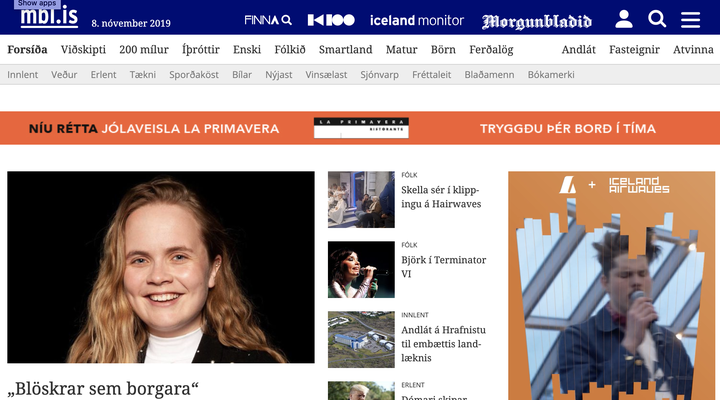Skjáskot af síðu mbl.is 8. nóvember 2019