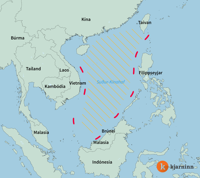 Níu strika línan sem Kína telur marka lögsögu sína í Suður-Kínahafi.