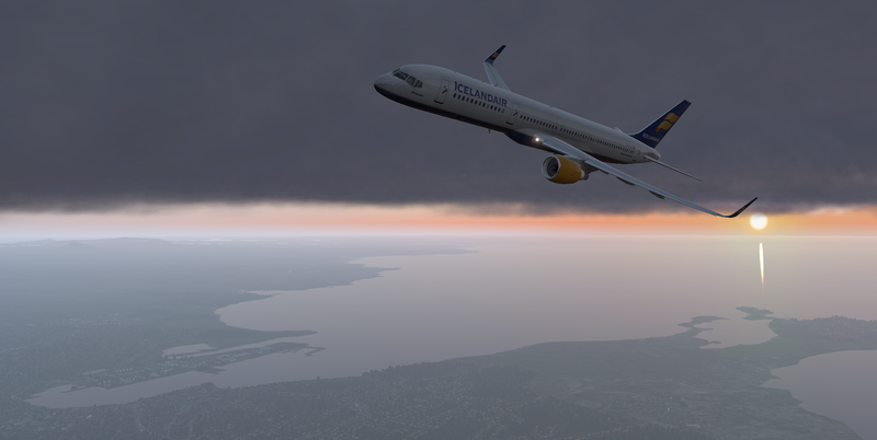 Svandís í brottflugi frá Reykjavík, Álftanes, Hafnarfjörður, Vatnsleysuströnd og Reykjanesskagi í bakgrunni.