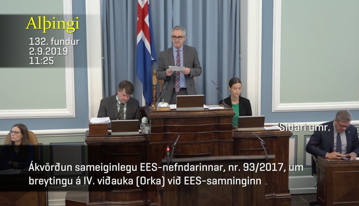 Aðkvæðagreiðsla - Þrðji orkupakkinn Mynd: Skjáskot/Alþingi