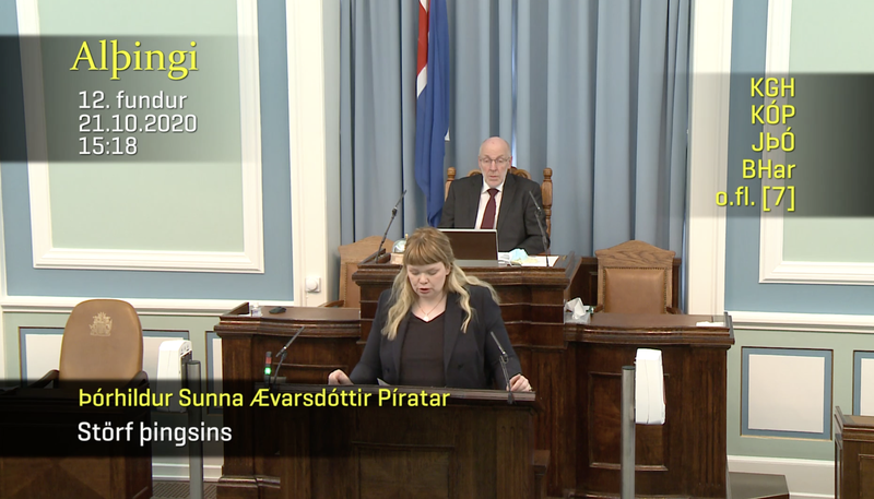 Þórhildur Sunna Ævarsdóttir flytur ræðu á Alþingi. Mynd: Alþingi/Skjáskot