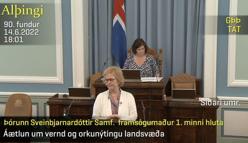 Þórunn Sveinbjarnar er döpur vegna breytinga sem til standa á rammaáætlun. Mynd: Alþingi/skjáskot
