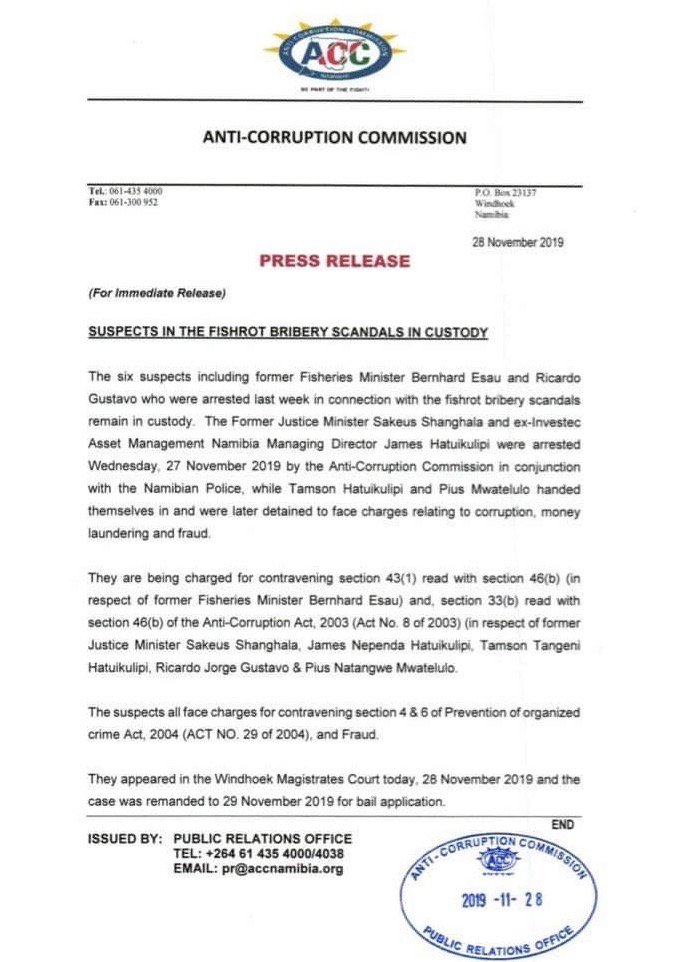 Tilkynning spillingarlögreglunnar í Namibíu