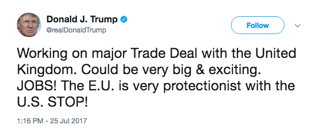 Trump Tístir um Brexit, 25. júlí 2017.