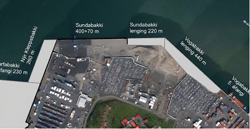 Öll afgreiðsla gáma kæmist vel fyrir innan þess svæðis sem sést á miðri myndinni. Mynd: Efla.