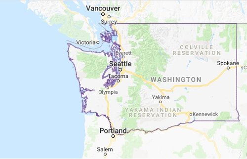 Washington ríki, liggur að landamærunum við Kanada, í norðvestri.