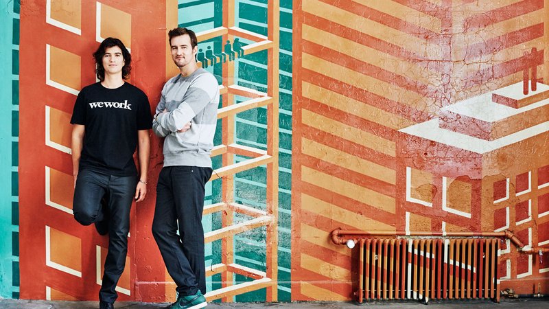 Tveir af þremur stofnendum WeWork. Adam Neumann og Miguel McKelvey. Mynd: EPA.